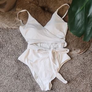 Aerie White Wrap One-Piece Swimsuit with Adjustable Straps
